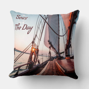Seas The Day Sailing Boating Ocean Cushion