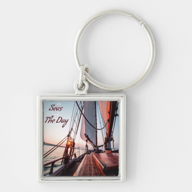 Seas The Day Sailing Boating Ocean Key Ring (Front)