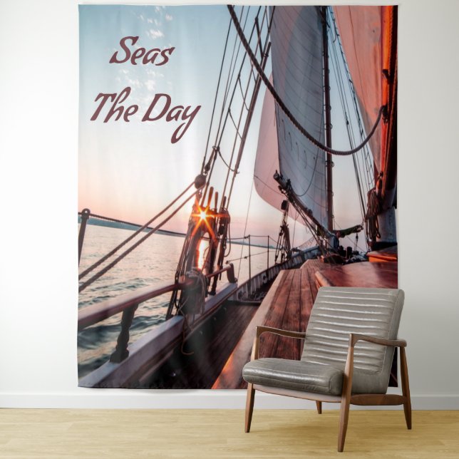 Seas The Day Sailing Boating Ocean Tapestry (In Situ)