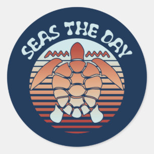 Seas The Day Summer Vibes Turtle Classic Round Sticker