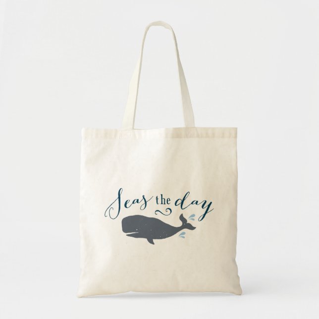 Seas the Day Vintage Whale Tote Bag (Front)