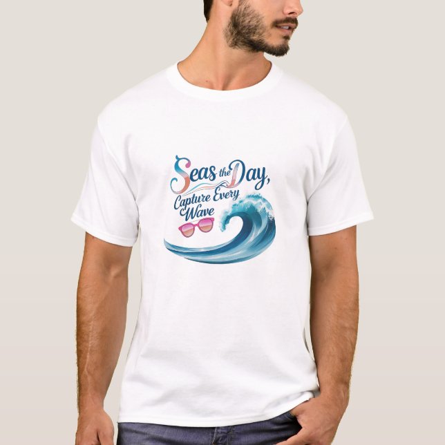 Seas the Day – Wave & Sunglasses Tee | Fun Summer  (Front)