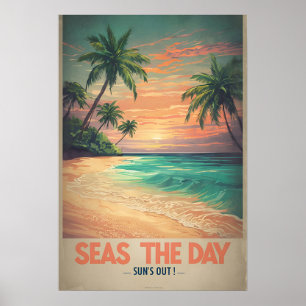 Seas the Day with vintage Ocean Vibes Poster