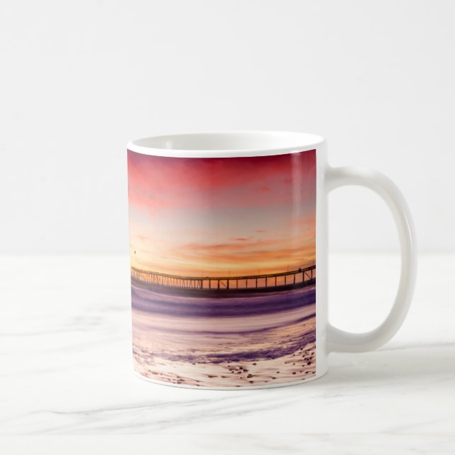 Seascape and pier at sunset, CA Coffee Mug (Right)