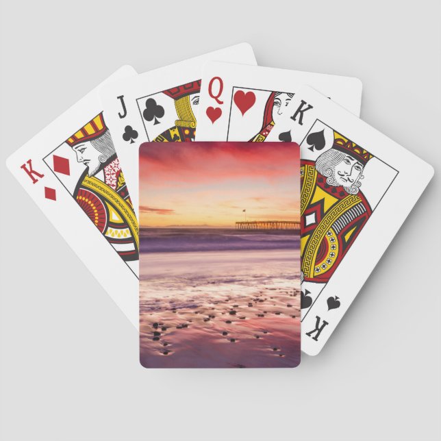 Seascape and pier at sunset, CA Playing Cards (Back)