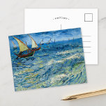 Seascape at Saintes-Maries | Vincent Van Gogh Postcard<br><div class="desc">Seascape at Saintes-Maries (1888) by Dutch post-impressionist artist Vincent Van Gogh. Original artwork is an oil on canvas seascape painting showing fishing boats on an ocean of blue water.

Use the design tools to add custom text or personalise the image.</div>