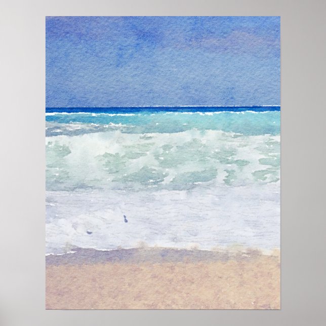 Seascape Beach and Waves Watercolor Poster (Front)