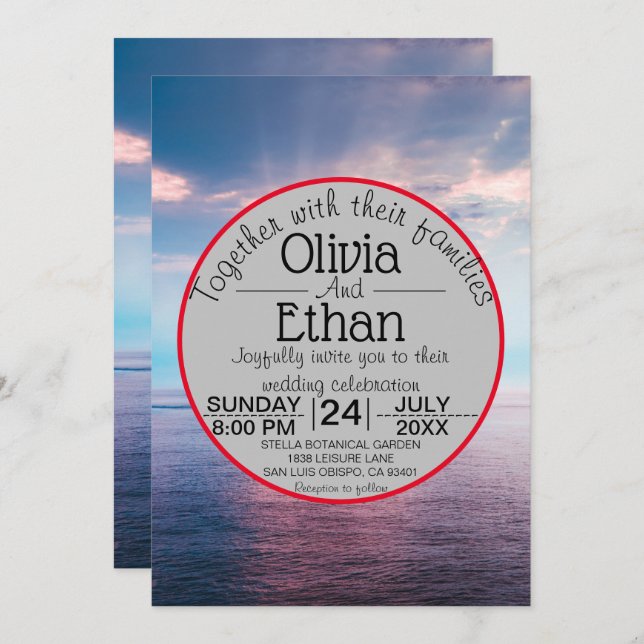 Seascape beach blue sky Wedding Invitation (Front/Back)