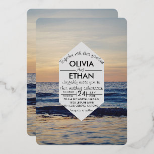 Seascape beach coastal Wedding Foil Invitation