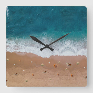 SEASCAPE BEACH SHELLS SUMMER VACATION SQUARE WALL CLOCK