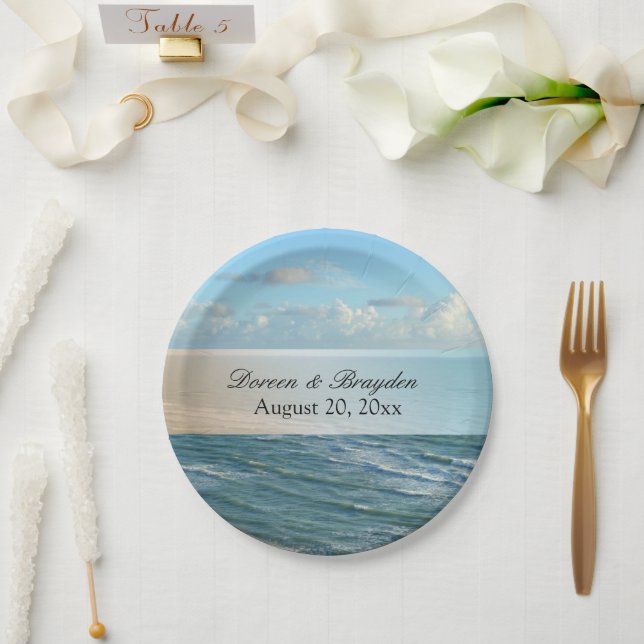Seascape Beach Wedding Blue Ocean Paper Plate (Wedding)