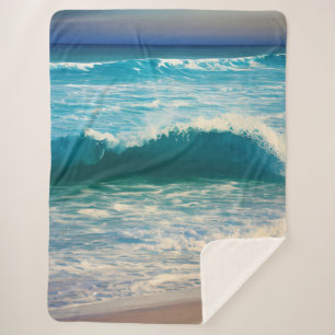 Seascape Blue Ocean Wave Sherpa Blanket