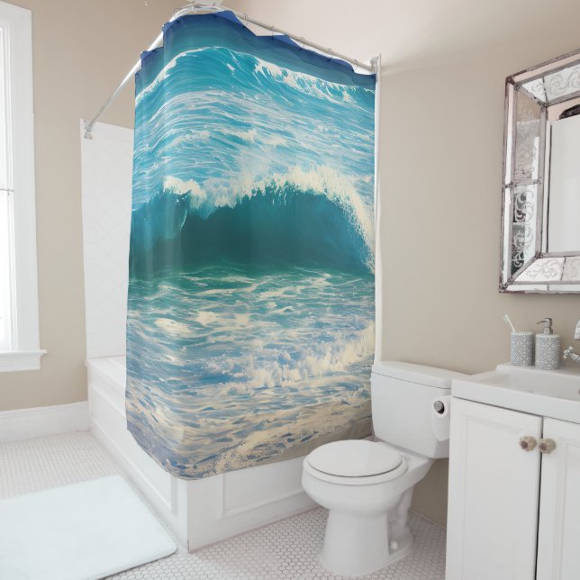 Seascape Blue Ocean Wave Shower Curtain (In Situ)