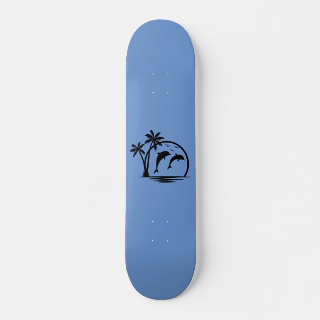 Seascape Dolphin Jumping Palm Tree Ocean Skateboard (Front)