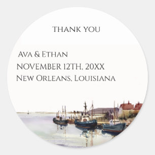 Seascape Harbour Thank You Wedding Favour Classic Round Sticker