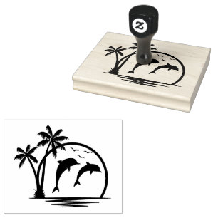 Seascape Jumping Dolphins Rubber Stamp