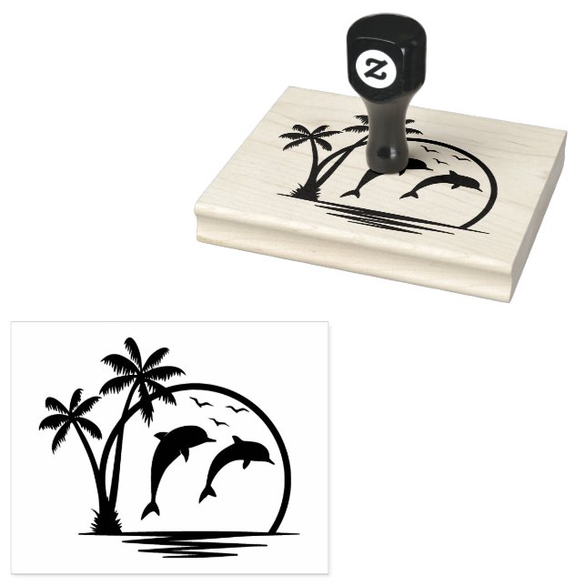 Seascape Jumping Dolphins  Rubber Stamp (Stamped)