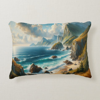 Seascape Paintings Sea Beach with cliff Decorative Cushion