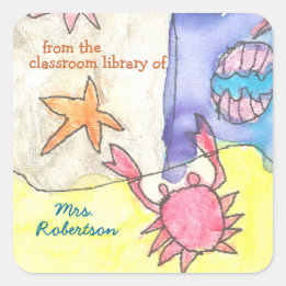 Seascape personalized teacher gift bookplate square sticker