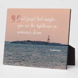Seascape Photo With Inspirational Lighthouse Quote Plaque