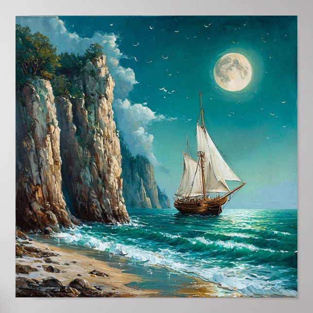 Seascape sailing ship poster (Front)