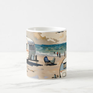 Seascape, Vintage Caravan on the Beach  Coffee Mug