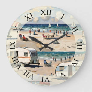 Seascape, Vintage Caravan on the Beach Large Clock