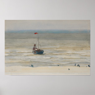 Seascape. Vintage watercolor Poster