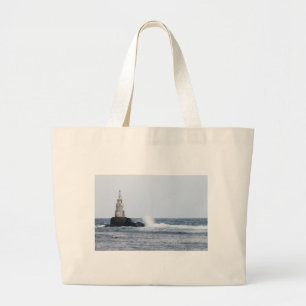 Seascape with lighthouse large tote bag