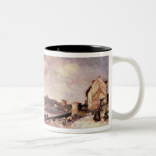 Seascape with ponies on the beach Two-Tone coffee mug