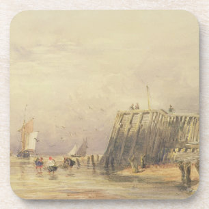 Seascape with Sailing Barges and Figures Wading Of Coaster