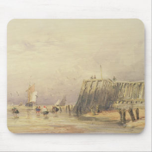Seascape with Sailing Barges and Figures Wading Of Mouse Mat