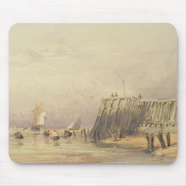 Seascape with Sailing Barges and Figures Wading Of Mouse Mat (Front)
