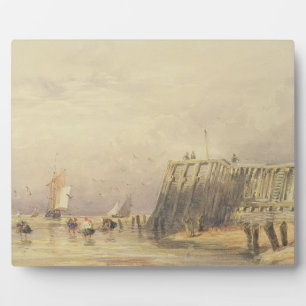 Seascape with Sailing Barges and Figures Wading Of Plaque
