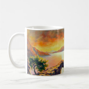 Seascape with the eruption of the volcano, oil on coffee mug