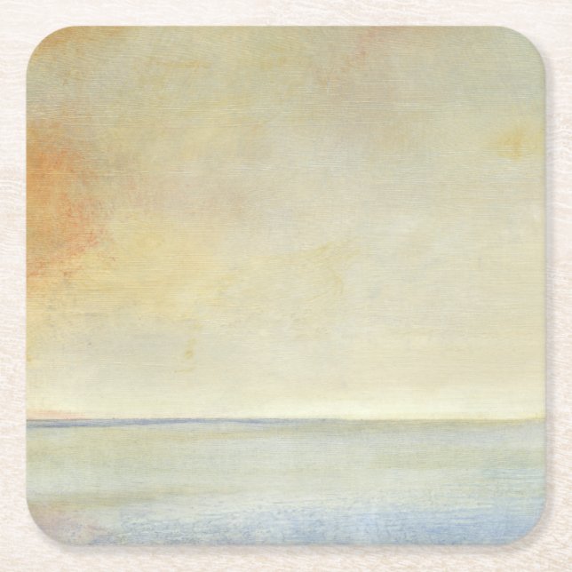 Seascape with Tranquil Orange Sunset Square Paper Coaster (Front)