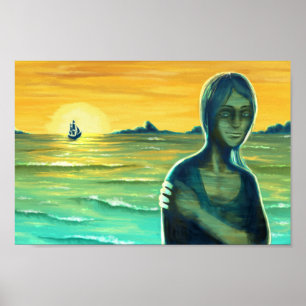 Seascape Woman Portrait Digital Painting  Poster