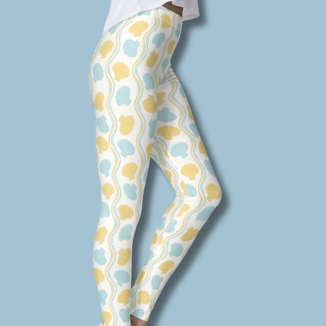 Seashell and beach waves Summer Leggings (Seashells and ocean waves leggings)