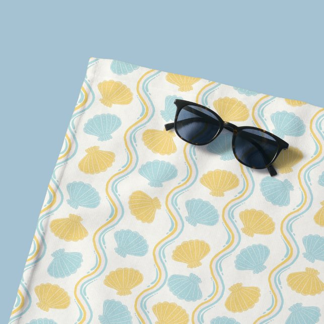 Seashell and beach waves Summer Towel (Seashells and ocean waves beach towel)