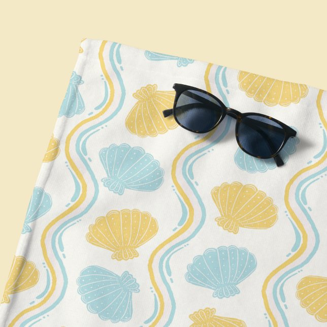 Seashell and beach waves Summer Towel (Seashells and ocean waves beach towel)