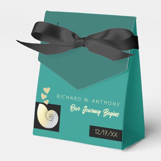 Seashell and Hearts, Beach Wedding Favour Box (Front Side)