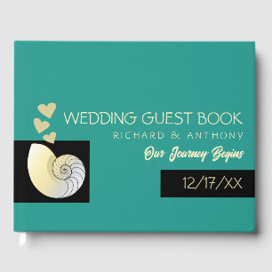 Seashell and Hearts, Beach Wedding Guest Book
