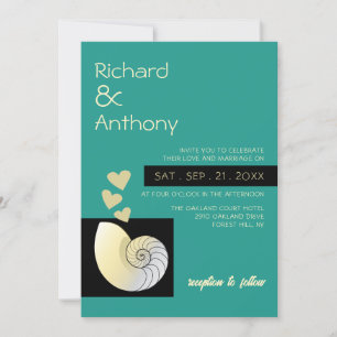 Seashell and Hearts, Beach Wedding Invitation