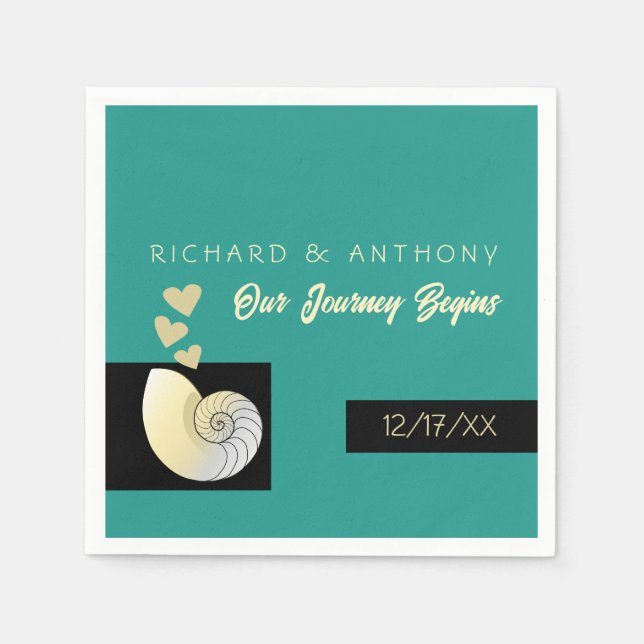 Seashell and Hearts, Beach Wedding Napkin (Front)