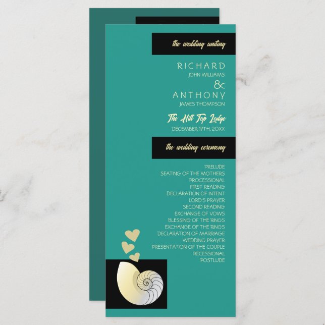 Seashell and Hearts, Beach Wedding Programme (Front/Back)