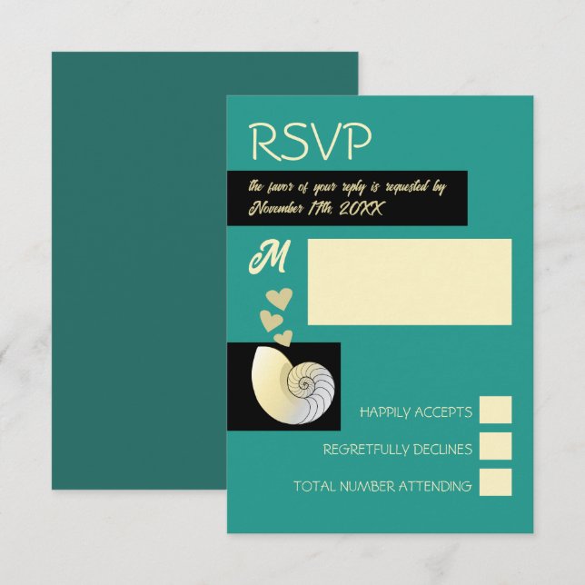 Seashell and Hearts, Beach Wedding RSVP Card (Front/Back)