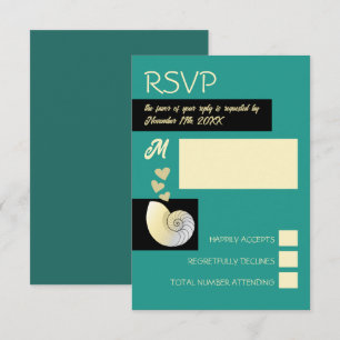Seashell and Hearts, Beach Wedding RSVP Card