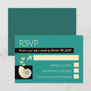Seashell and Hearts, Beach Wedding RSVP Card