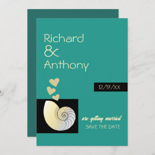 Seashell and Hearts, Beach Wedding Save The Date