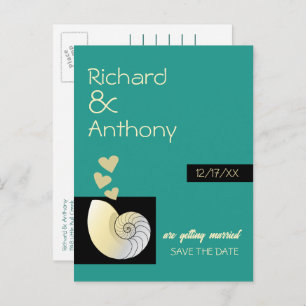 Seashell and Hearts, Beach Wedding Save the Date Announcement Postcard